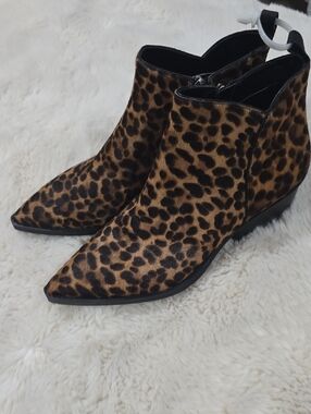 Marc Fisher Leopard-Print Pointed Toe Ankle Booties - Brown/Black